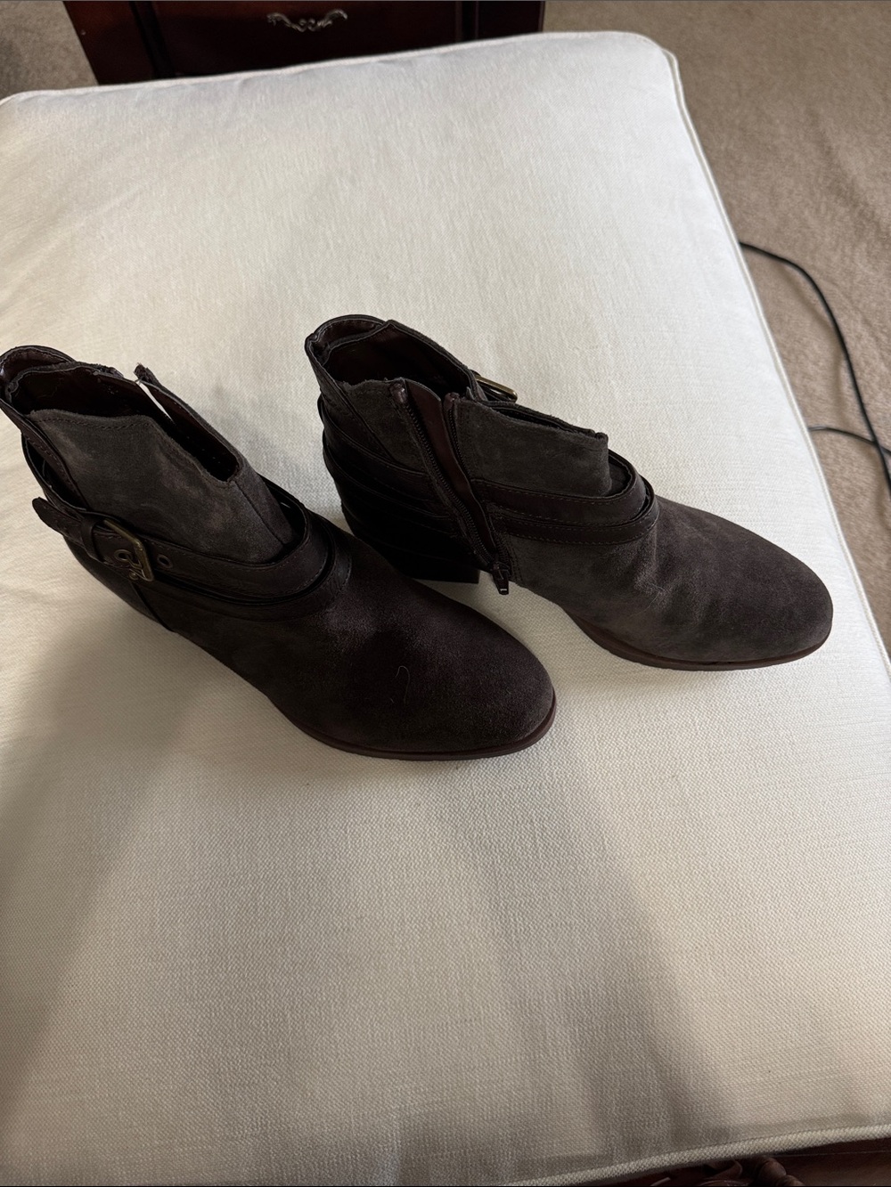 Sonoma Dark Brown Suede Ankle Booties with Buckle Detail